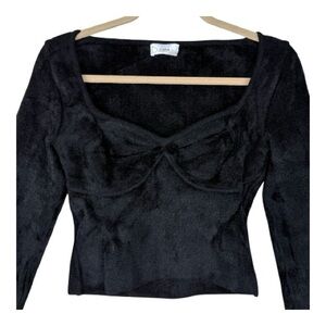 Dodiee Made In Italy Black Long Sleeve Velvety Top w/ Sweetheart Neckline M